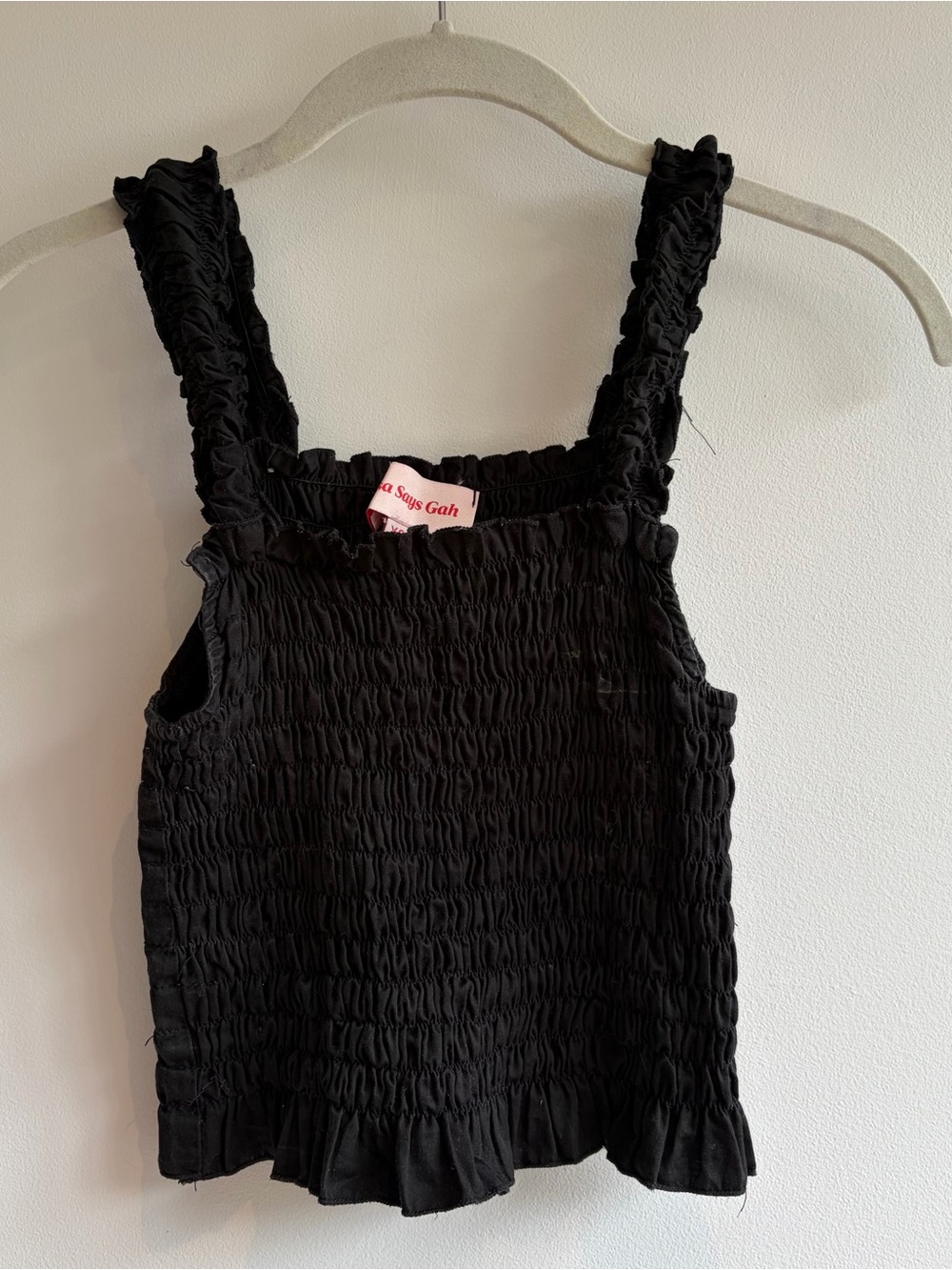 Lisa Says Gah Black Smocked Ruffle Tank Top